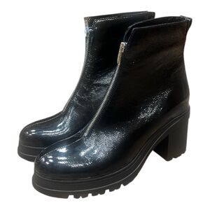 NWT’S C La Canadienne Penny Patent Leather Black Ankle Boots Chunky Heel 9